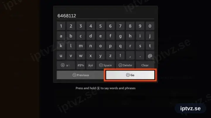 Downloader på Fire TV Stick med koden 6468112 inskriven