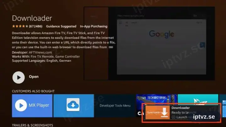 Downloader-sidan visar Öppna, vilket betyder färdig installation