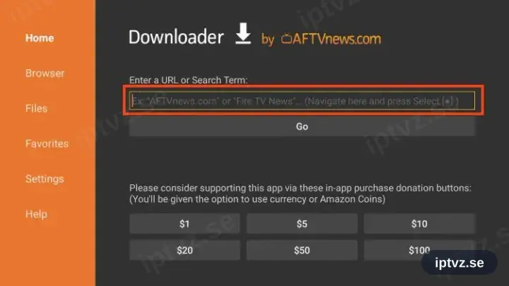 Adressfältet i appen Downloader