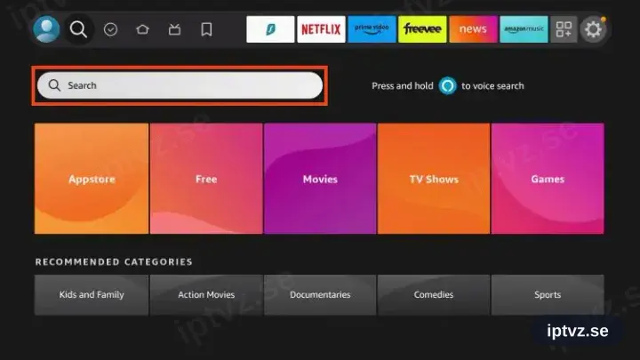 Sökfältet på Fire TV Stick