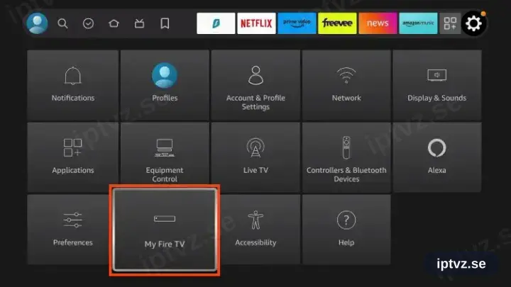 Inställningar på Fire TV Stick med My Fire TV markerat