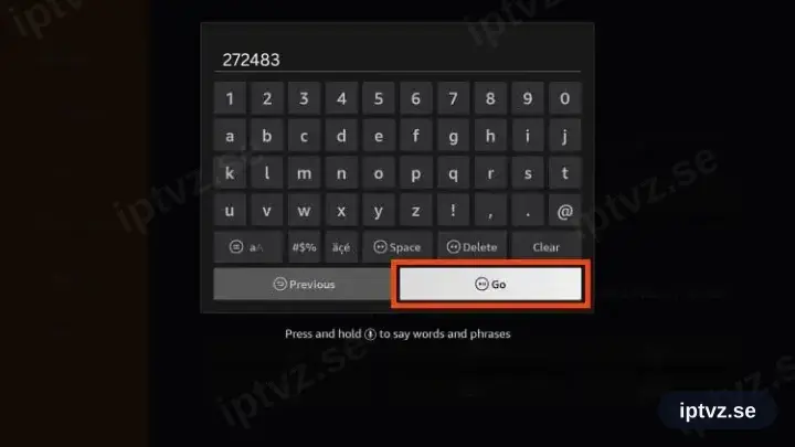 Koden 272483 inskriven i Downloader för TiviMate