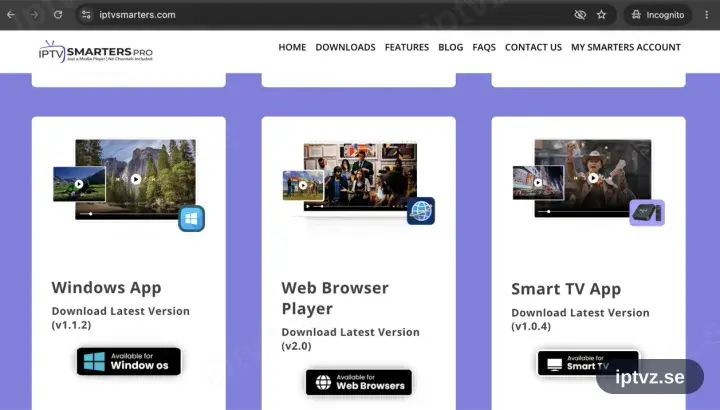 Nedladdningssida för IPTV Smarters Pro för Windows